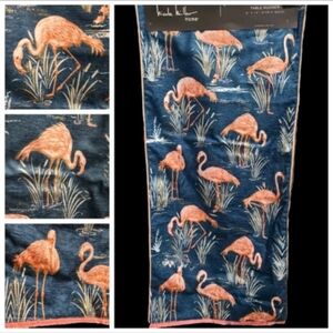72" Nicole Miller Tropical Pink Flamingo Table Runner Gold Shimmer Accents NEW